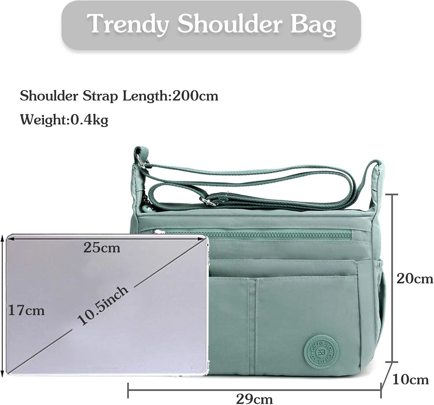 Casual Shoulder Bag Women Satchel Waterproof Nylon for Sport Work Shop