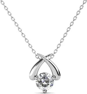 Cate & Chloe Eloise White Gold Pendant Necklace, Women's 18k White Gold Plated Necklace with a Unique Sparkling Solitaire Round Cut Crystal, Silver Pendant Necklace for Women