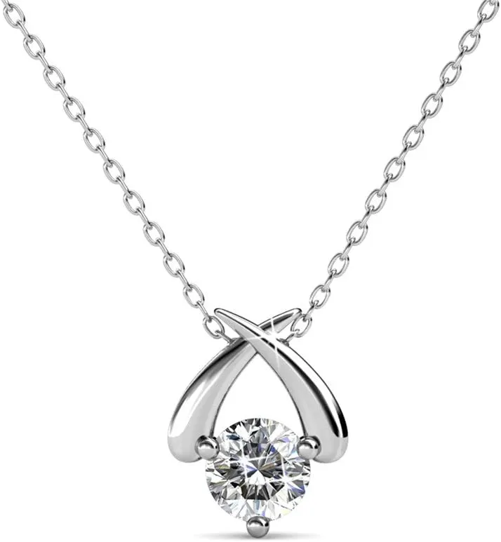 Cate & Chloe Eloise White Gold Pendant Necklace, Women's 18k White Gold Plated Necklace with a Unique Sparkling Solitaire Round Cut Crystal, Silver Pendant Necklace for Women
