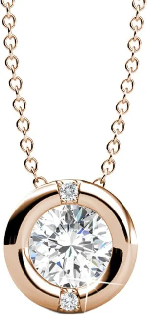 Cate & Chloe Zara 18k White Gold Chain Pendant Necklace with Crystal, Beautiful Classic Sparkling Necklace with Crystals, Round Diamond Cut Solitaire