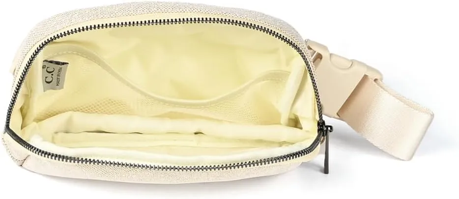 C.C Glitter Tiny Mesh Fanny Pack For Women Unisex - Shimmering Daily Waist Crossbody Belt bag With Adjustable Strap (Champagne)