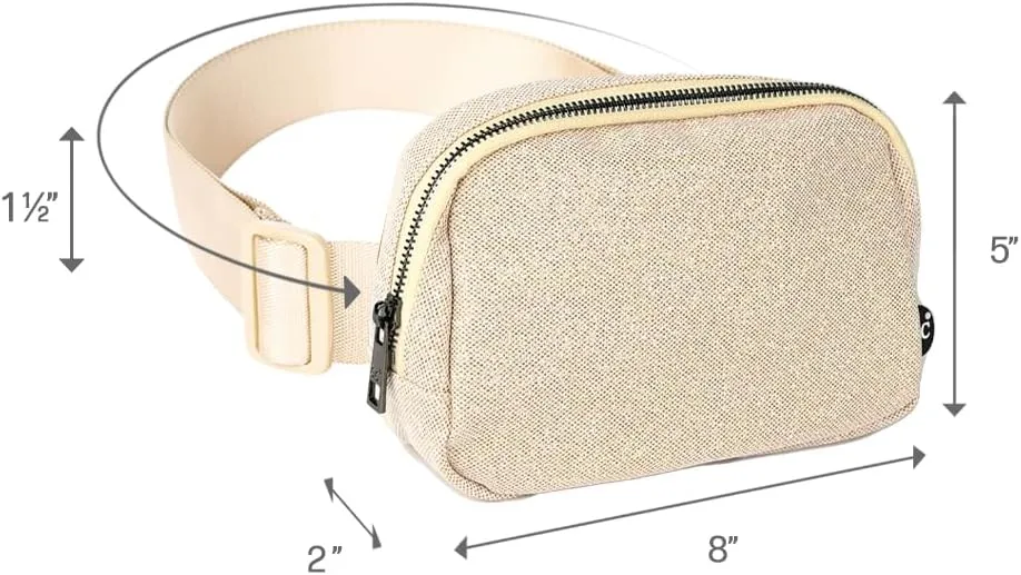 C.C Glitter Tiny Mesh Fanny Pack For Women Unisex - Shimmering Daily Waist Crossbody Belt bag With Adjustable Strap (Champagne)
