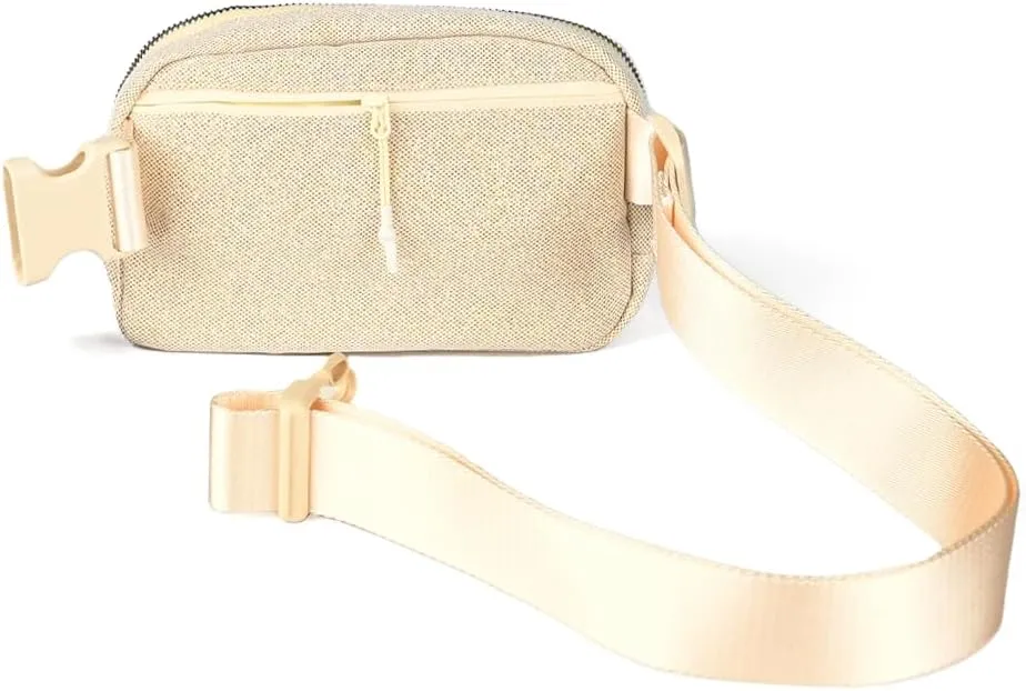 C.C Glitter Tiny Mesh Fanny Pack For Women Unisex - Shimmering Daily Waist Crossbody Belt bag With Adjustable Strap (Champagne)