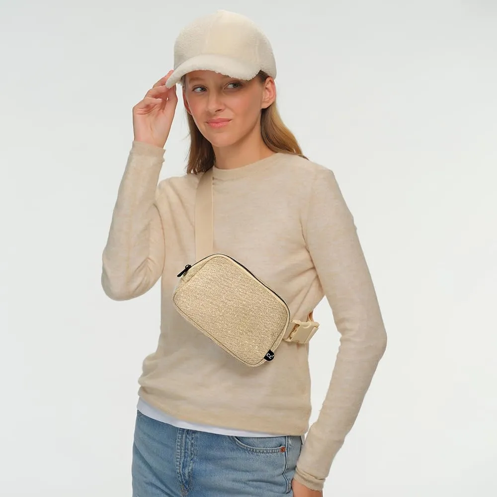 C.C Glitter Tiny Mesh Fanny Pack For Women Unisex - Shimmering Daily Waist Crossbody Belt bag With Adjustable Strap (Champagne)