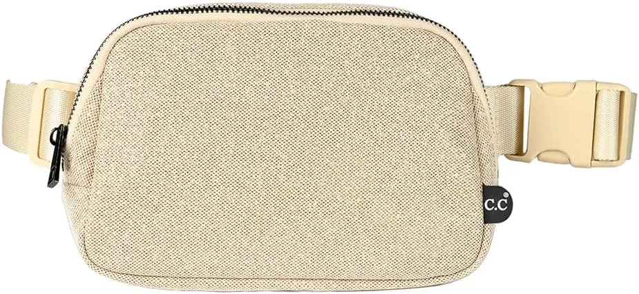 C.C Glitter Tiny Mesh Fanny Pack For Women Unisex - Shimmering Daily Waist Crossbody Belt bag With Adjustable Strap (Champagne)