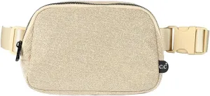 C.C Glitter Tiny Mesh Fanny Pack For Women Unisex - Shimmering Daily Waist Crossbody Belt bag With Adjustable Strap (Champagne)