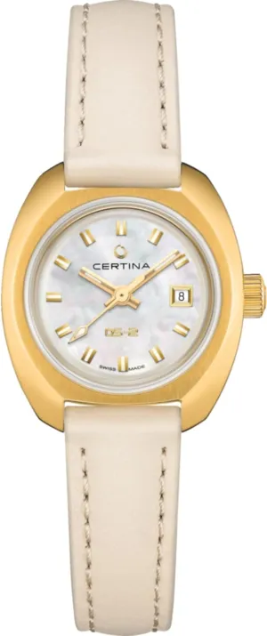 Certina, Womens, DS-2 Lady, Stainless Steel, Swiss Automatic, Watch, White Mother of Pearl, Faux Leather, 13, (C0242073611100)
