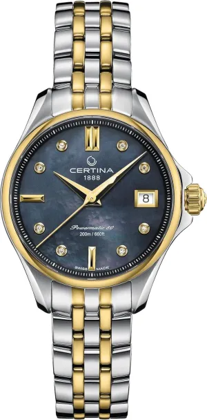 Certina, Womens, DS Action Lady 34.5mm, Stainless Steel with PVD, Powermatic 80 Automatic, Watch, Mother of Pearl, Bicolore Stainless Steel, C0322072212600