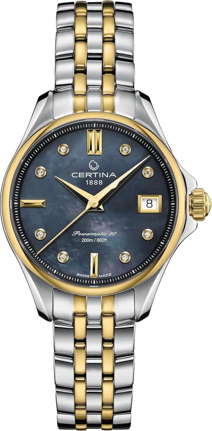 Certina, Womens, DS Action Lady 34.5mm, Stainless Steel with PVD, Powermatic 80 Automatic, Watch, Mother of Pearl, Bicolore Stainless Steel, C0322072212600