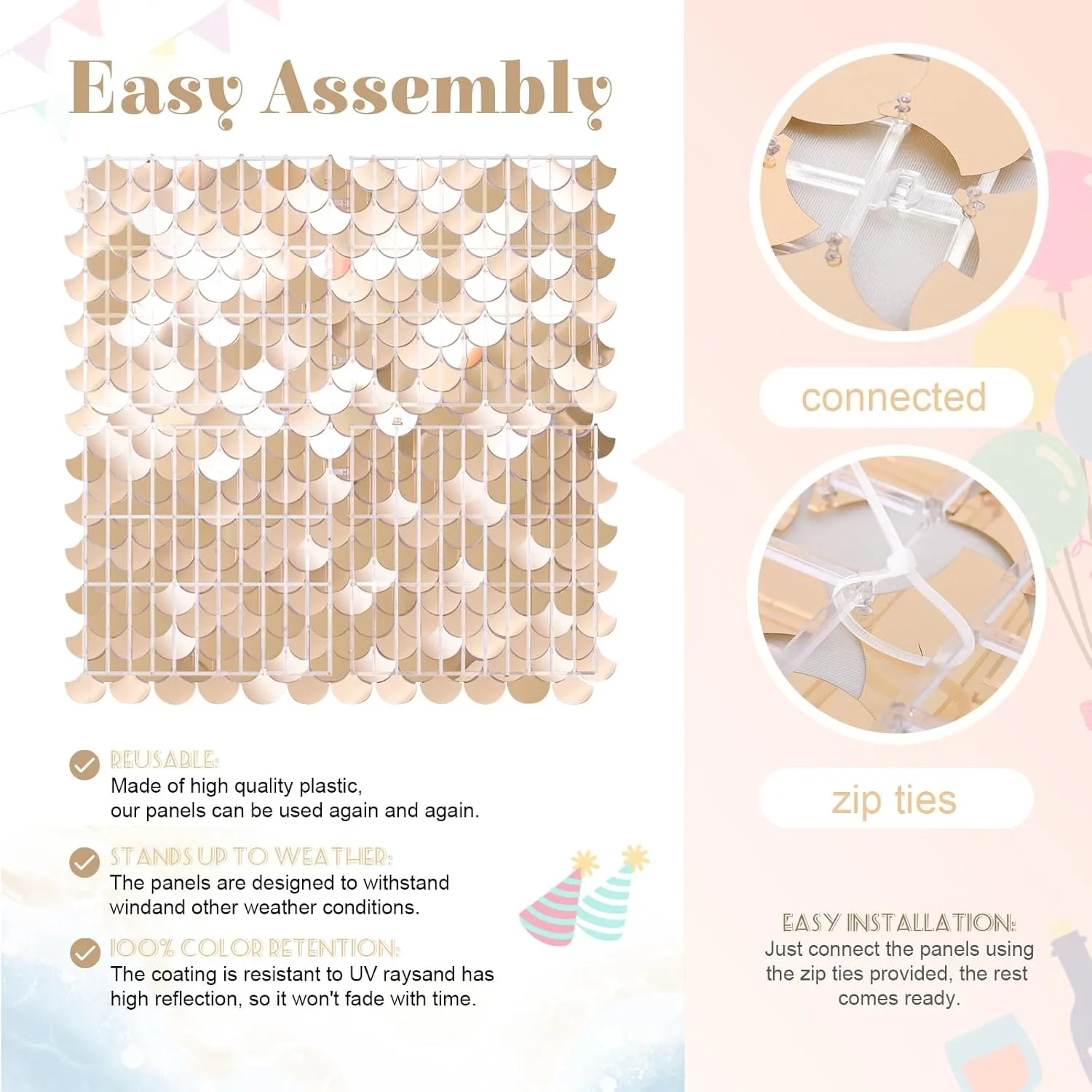 Champagne Shimmer Wall Backdrop 24 Panels Photo Backdrop Sequin Wall Panel Backdrop for Birthday Wedding Engagement Mermaid Wall Disco Backdrop Decoration