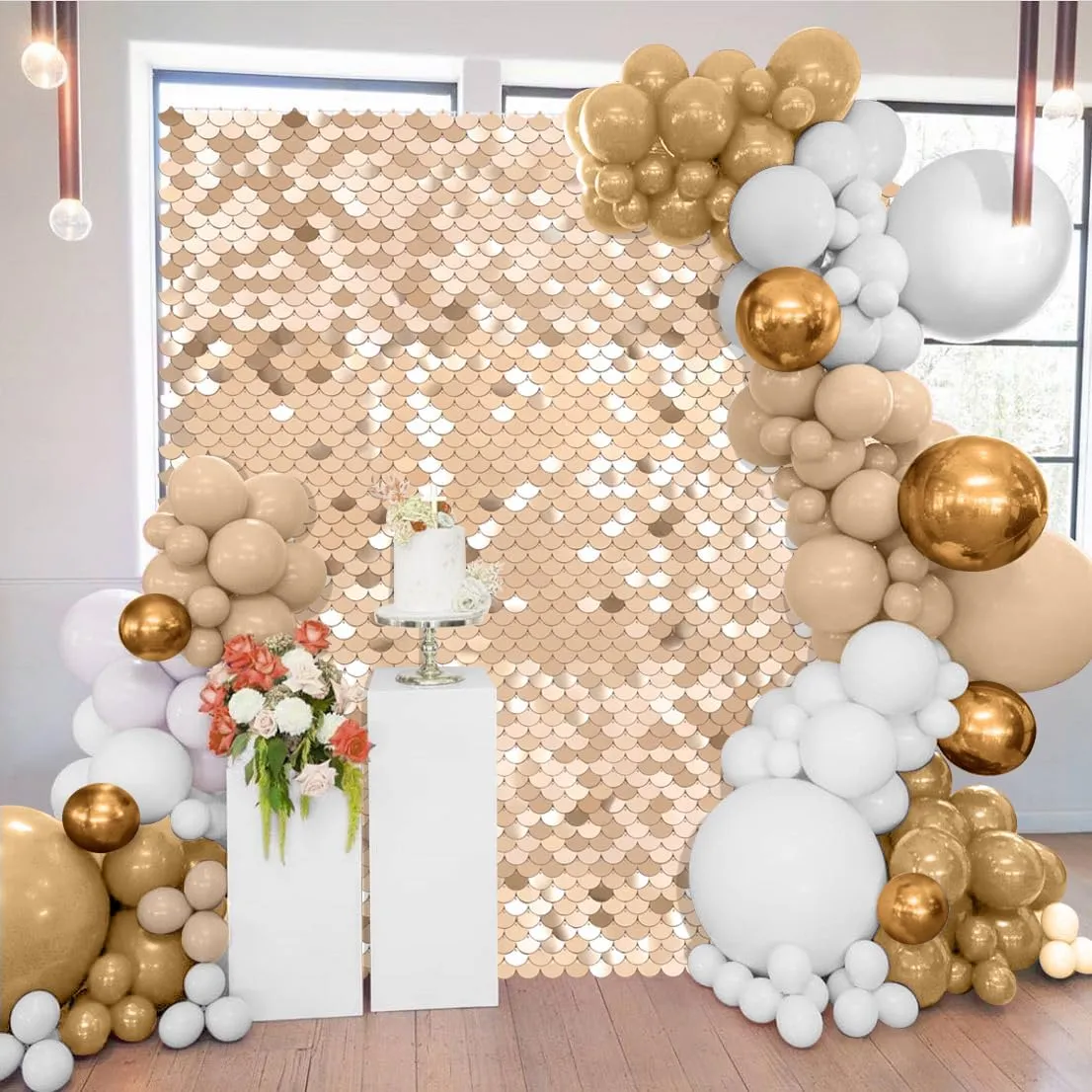 Champagne Shimmer Wall Backdrop 24 Panels Photo Backdrop Sequin Wall Panel Backdrop for Birthday Wedding Engagement Mermaid Wall Disco Backdrop Decoration