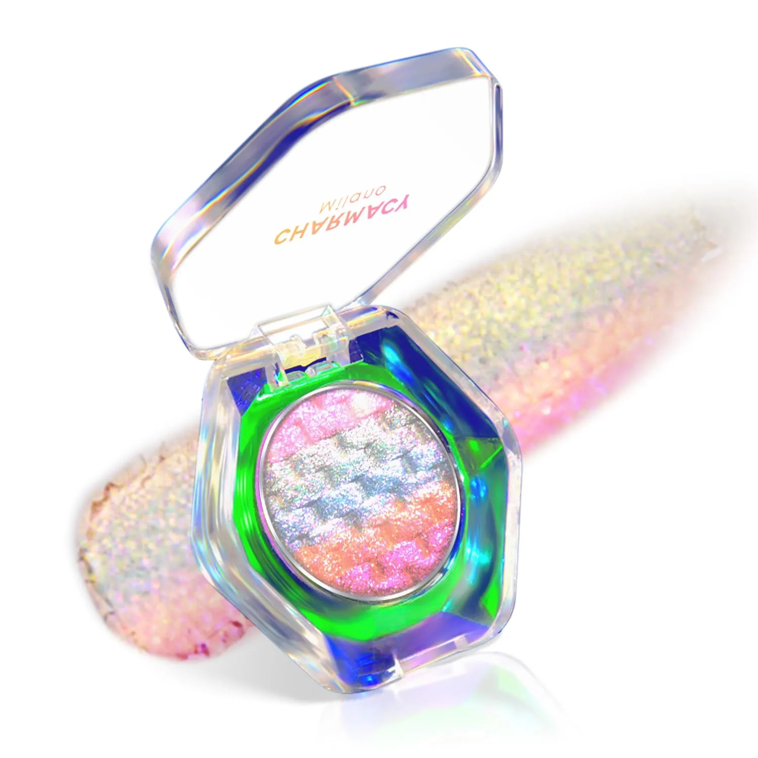 CHARMACY Chameleon Diamond Rainbow Eyeshadow, Multichrome Face Highlighter Palette, Multi-use, Long Lasting, High Pigment, Metallic Glitter Sparkling Eyeshadow Eyes Makeup Highlighter #02