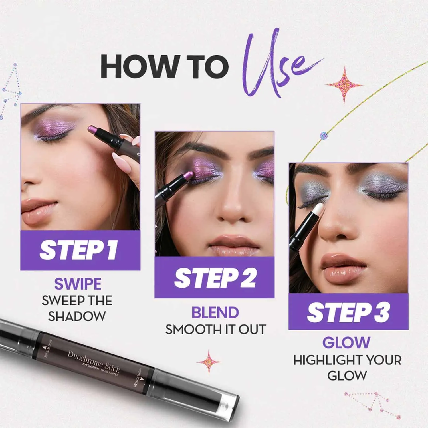 CHARMACY Multichrome 2 in 1 Cream Eyeshadow Stick, Waterproof Eye Brightener Highlighter Stick Makeup, High Pigmented, Smudge-Proof, Vegan & Cruelty-Free (SET1-901/903/905)