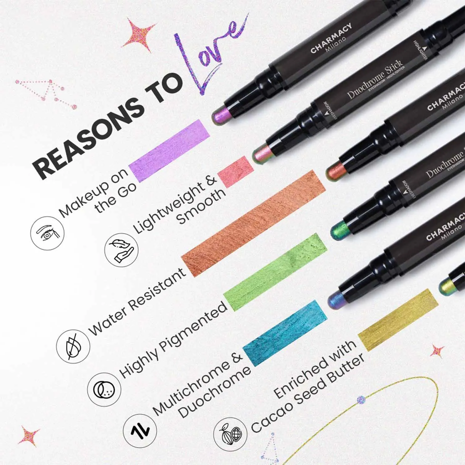 CHARMACY Multichrome 2 in 1 Cream Eyeshadow Stick, Waterproof Eye Brightener Highlighter Stick Makeup, High Pigmented, Smudge-Proof, Vegan & Cruelty-Free (SET1-901/903/905)
