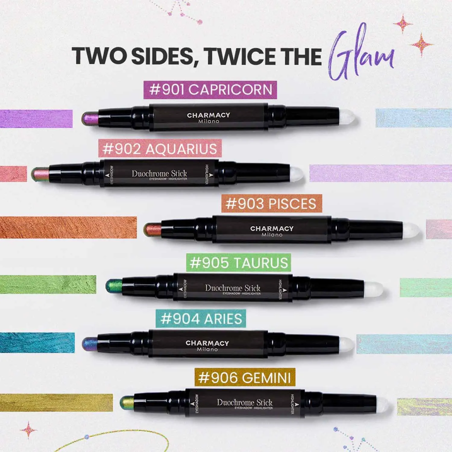 CHARMACY Multichrome 2 in 1 Cream Eyeshadow Stick, Waterproof Eye Brightener Highlighter Stick Makeup, High Pigmented, Smudge-Proof, Vegan & Cruelty-Free (SET1-901/903/905)