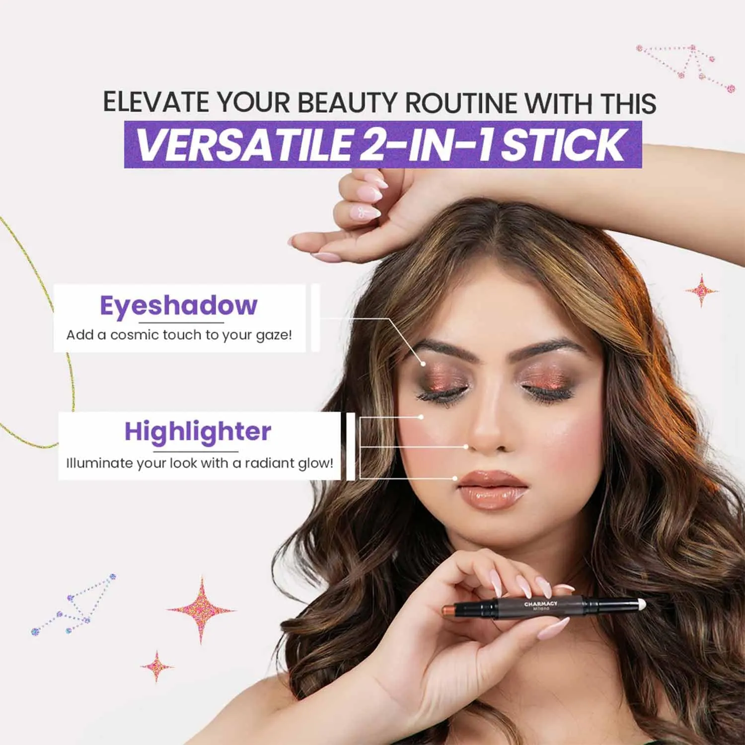 CHARMACY Multichrome 2 in 1 Cream Eyeshadow Stick, Waterproof Eye Brightener Highlighter Stick Makeup, High Pigmented, Smudge-Proof, Vegan & Cruelty-Free (SET1-901/903/905)