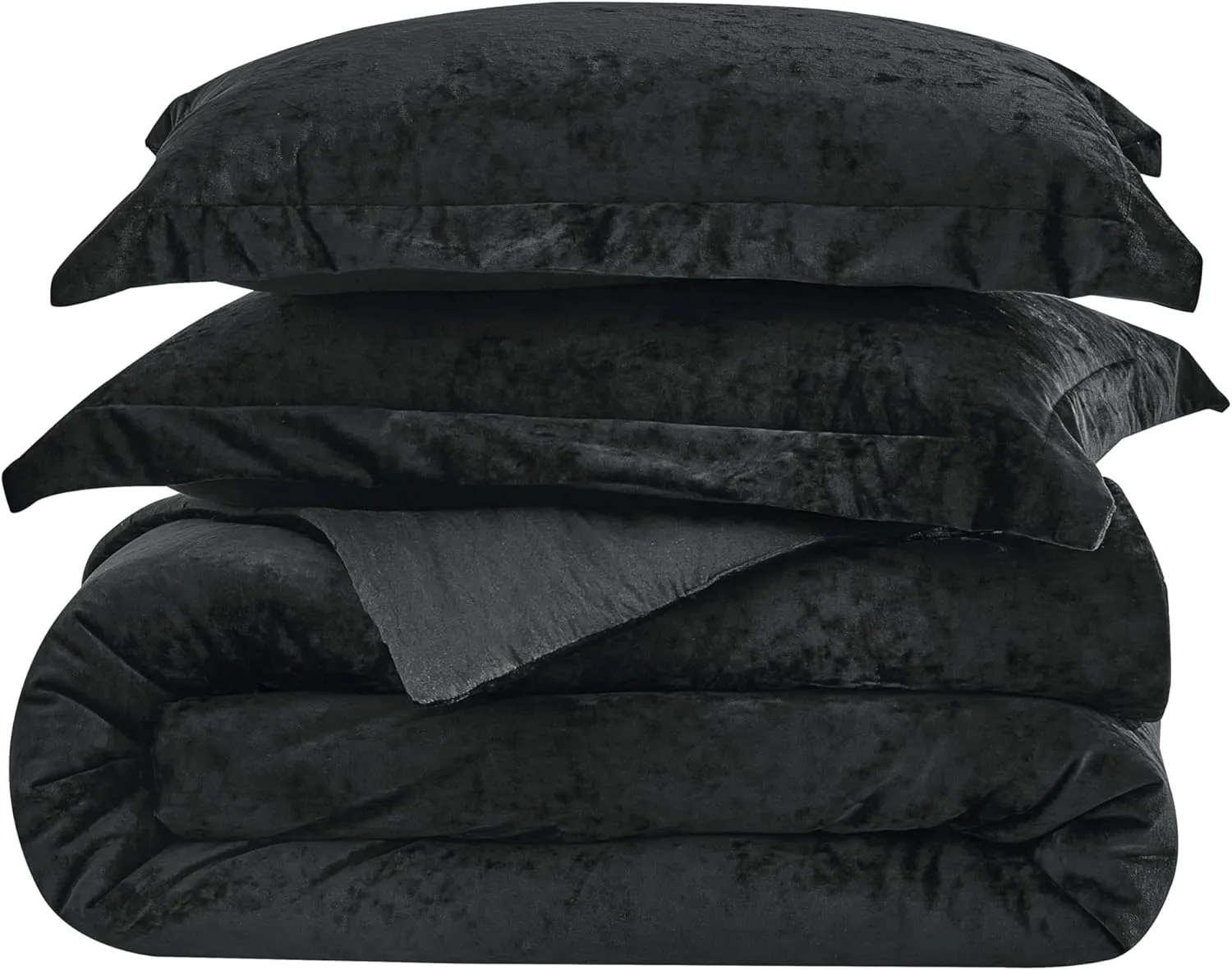 Chezmoi Collection Lux 3-Piece Black Velvet Comforter Set Queen Size, All Season Lush Plush Velvet Bedding Set with Soft Washed Microfiber Reverse