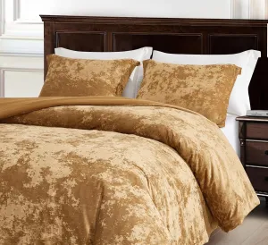 Chezmoi Collection Lux 3-Piece Caramel Gold Velvet Comforter Set Queen Size, All Season Lush Plush Velvet Bedding Set with Soft Washed Microfiber Reverse