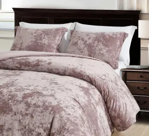Chezmoi Collection Lux 3-Piece Dusty Pink Velvet Comforter Set Queen Size, All Season Lush Plush Velvet Bedding Set with Soft Washed Microfiber Reverse