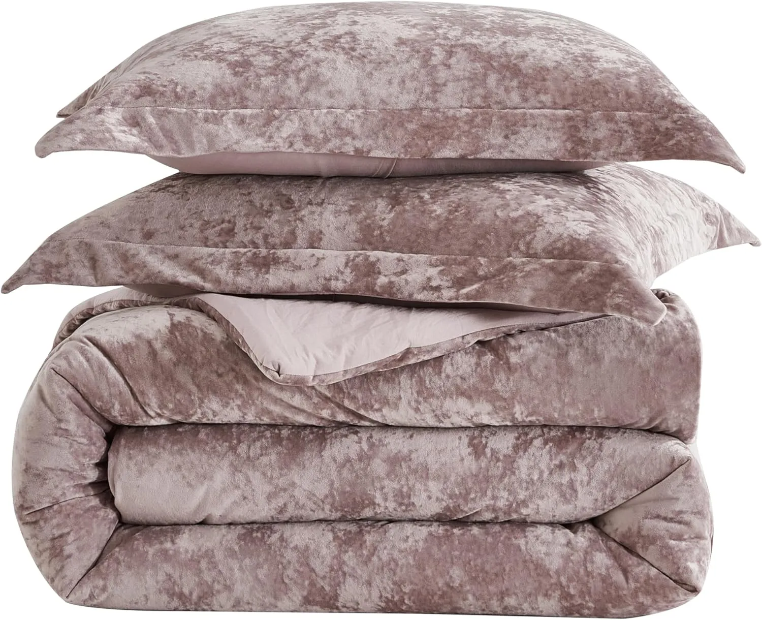 Chezmoi Collection Lux 3-Piece Dusty Pink Velvet Comforter Set Queen Size, All Season Lush Plush Velvet Bedding Set with Soft Washed Microfiber Reverse