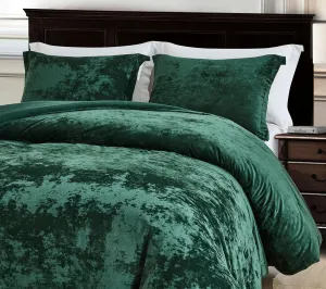 Chezmoi Collection Lux 3-Piece Forest Green Velvet Comforter Set Queen Size, All Season Lush Plush Velvet Bedding Set with Soft Washed Microfiber Reverse