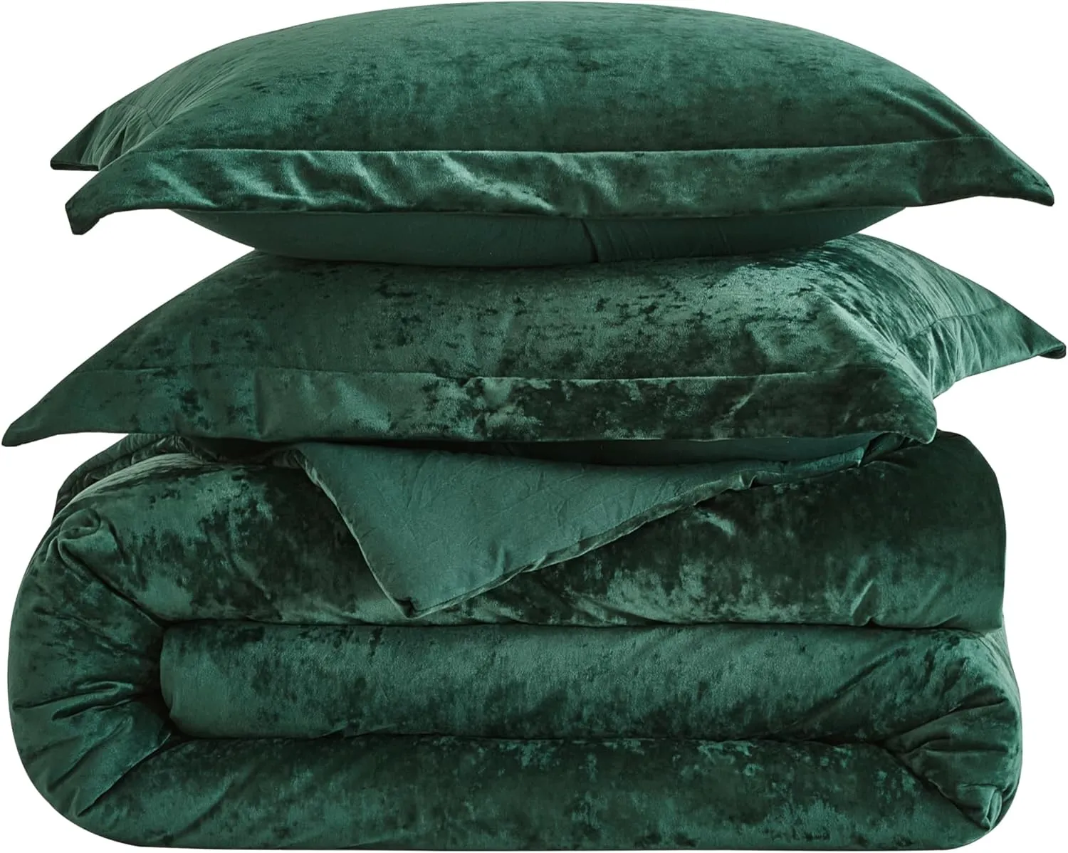 Chezmoi Collection Lux 3-Piece Forest Green Velvet Comforter Set Queen Size, All Season Lush Plush Velvet Bedding Set with Soft Washed Microfiber Reverse