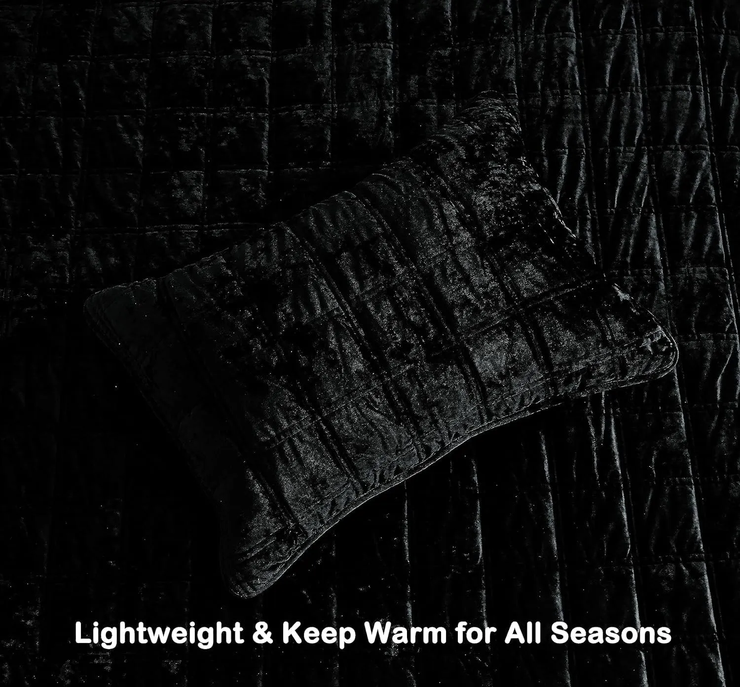 Chezmoi Collection Piers Black Velvet Quilt Oversized King Set, 3-Piece Lush Plush Distressed Velvet Bedding All Season Lightweight Comforter - Brushed Microfiber Reverse with Double Square Stitch