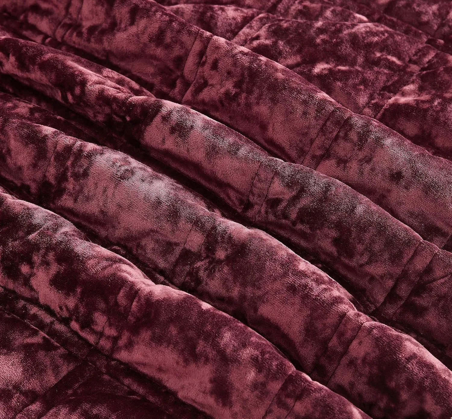 Chezmoi Collection Piers Burgundy Velvet Quilt Oversized King Set, 3-Piece Plush Distressed Velvet Bedding All Season Lightweight Comforter - Brushed Microfiber Reverse with Double Square Stitch