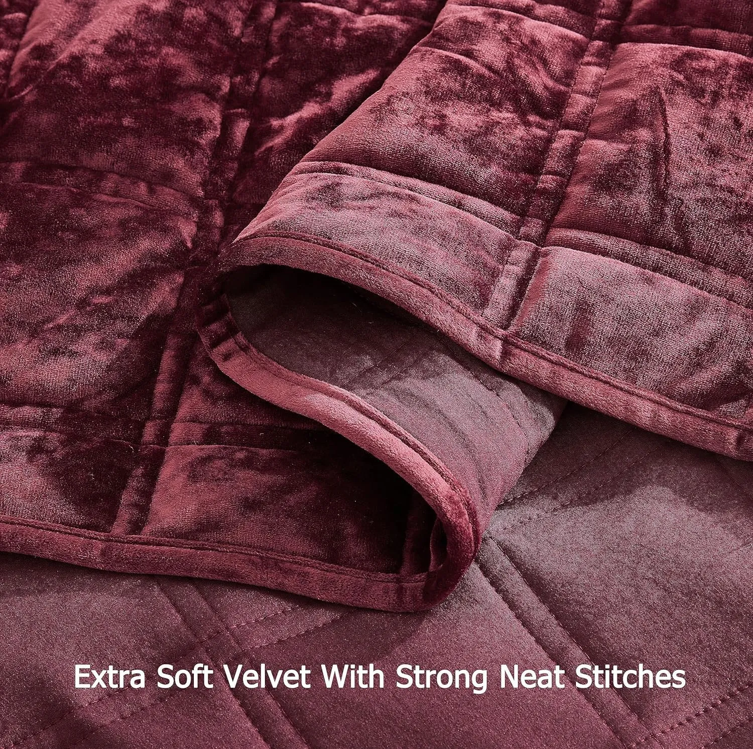 Chezmoi Collection Piers Burgundy Velvet Quilt Oversized King Set, 3-Piece Plush Distressed Velvet Bedding All Season Lightweight Comforter - Brushed Microfiber Reverse with Double Square Stitch