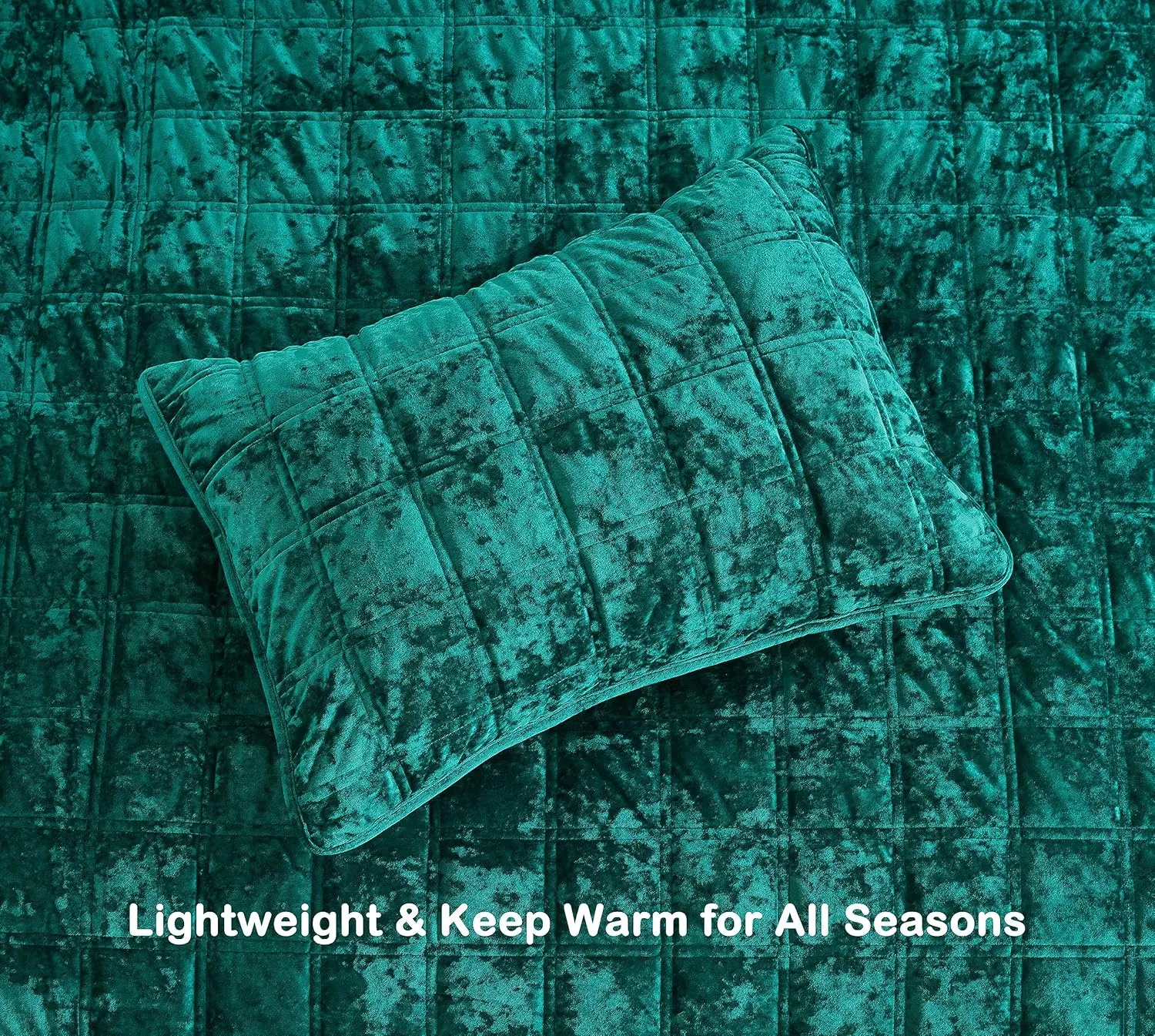 Chezmoi Collection Piers Emerald Green Velvet Quilt Queen Set, 3-Piece Lush Plush Distressed Velvet Bedding All Season Lightweight Comforter - Brushed Microfiber Reverse with Double Square Stitch