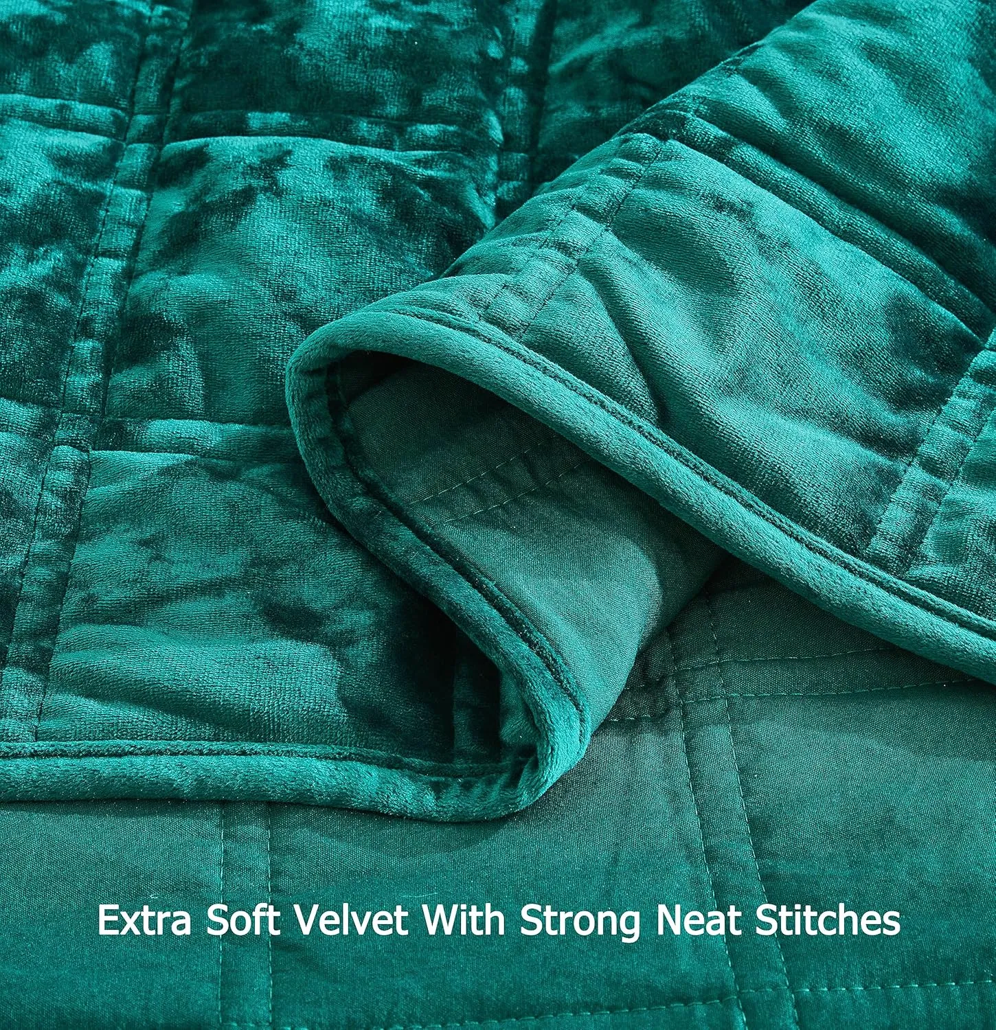 Chezmoi Collection Piers Emerald Green Velvet Quilt Queen Set, 3-Piece Lush Plush Distressed Velvet Bedding All Season Lightweight Comforter - Brushed Microfiber Reverse with Double Square Stitch