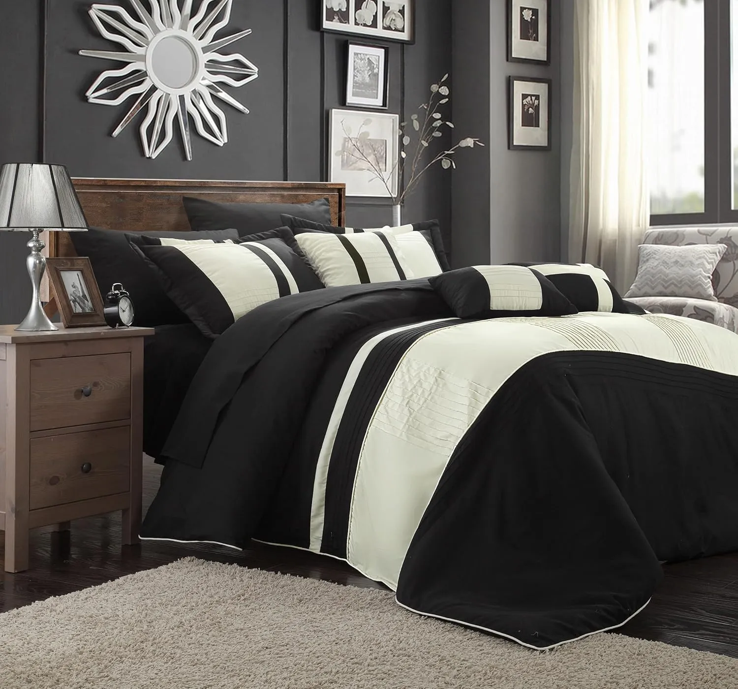 Chic Home Fiesta Color Block Comforter Sheet Set, King, Black