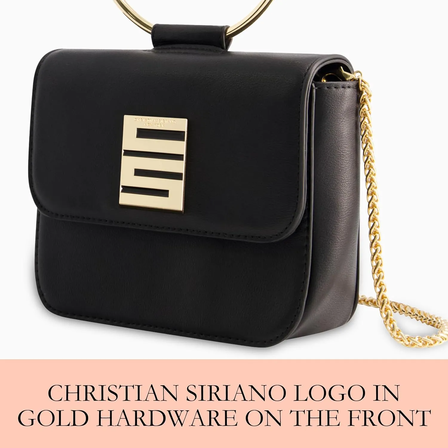 Christian Siriano New York Women's Crossbody Bag Purse, Mini Flap Shoulder Handbag with Ring Handle and Chain Strap