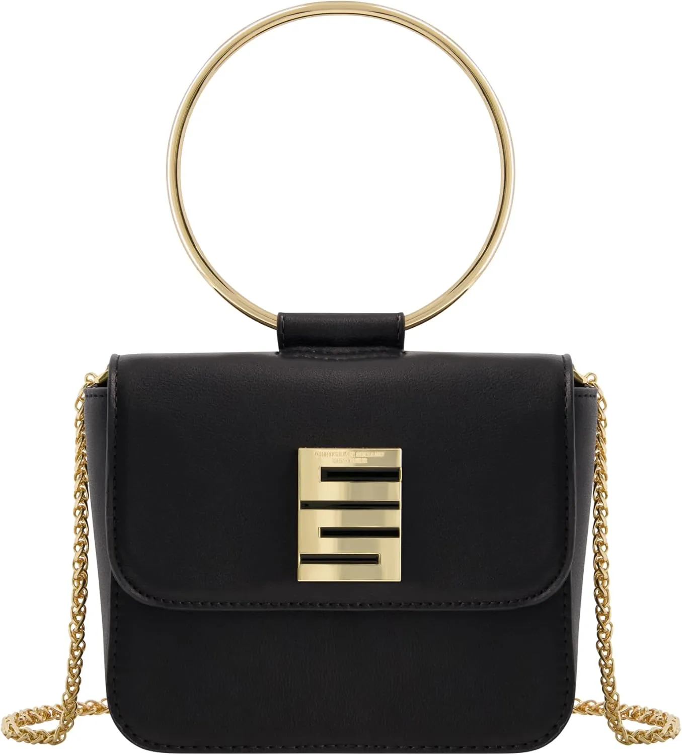Christian Siriano New York Women's Crossbody Bag Purse, Mini Flap Shoulder Handbag with Ring Handle and Chain Strap