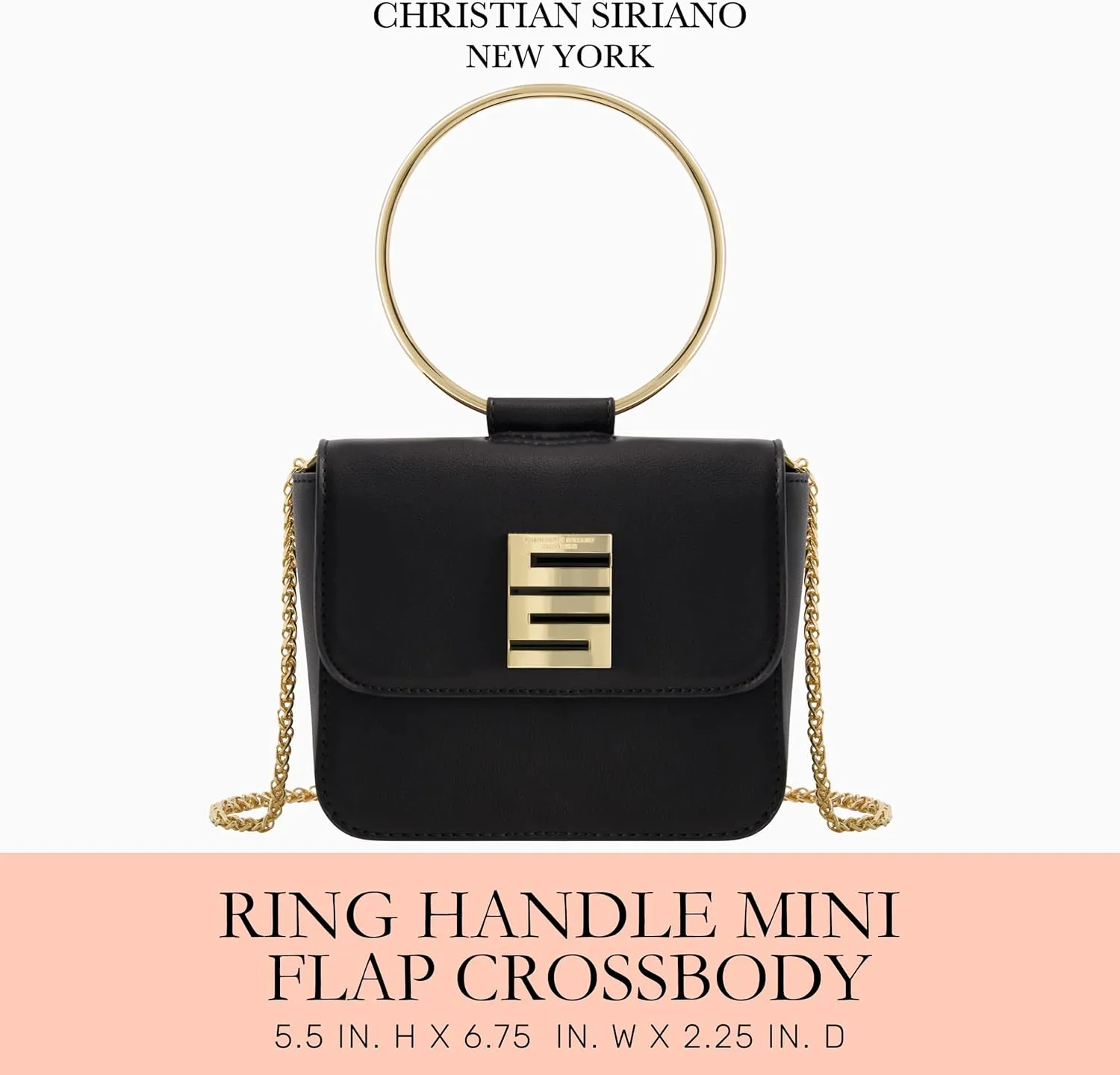 Christian Siriano New York Women's Crossbody Bag Purse, Mini Flap Shoulder Handbag with Ring Handle and Chain Strap