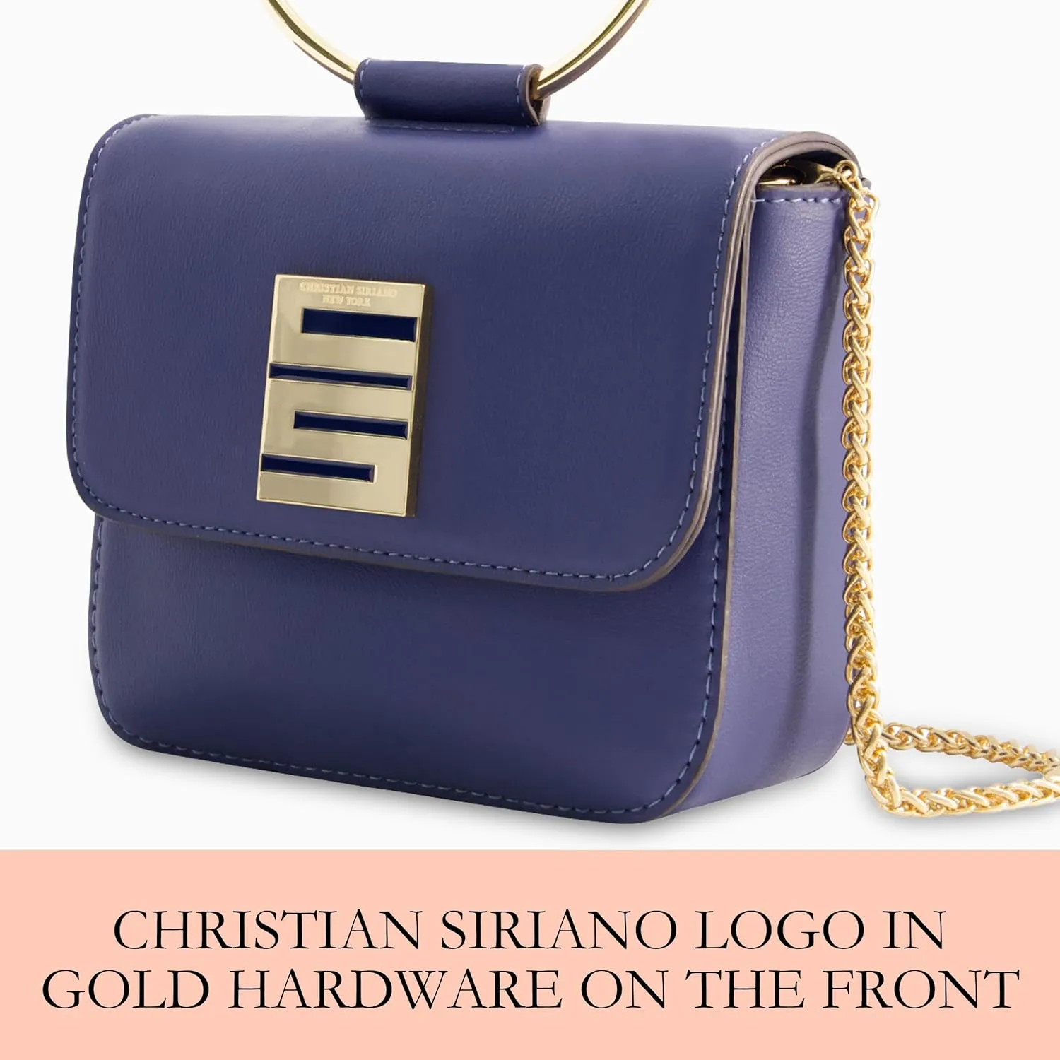 Christian Siriano New York Women's Crossbody Bag Purse, Mini Flap Shoulder Handbag with Ring Handle and Chain Strap