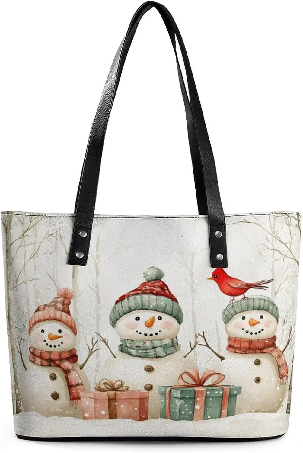 Christmas Sleigh Women Soft Leather Handbags Tote Purses Shoulder Bucket Bags