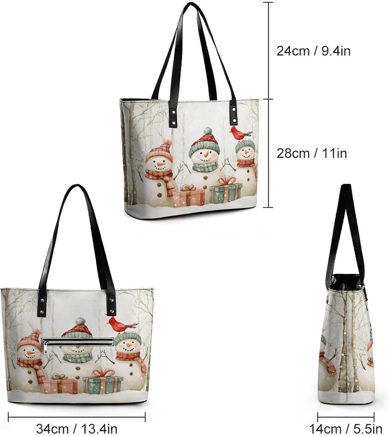 Christmas Sleigh Women Soft Leather Handbags Tote Purses Shoulder Bucket Bags
