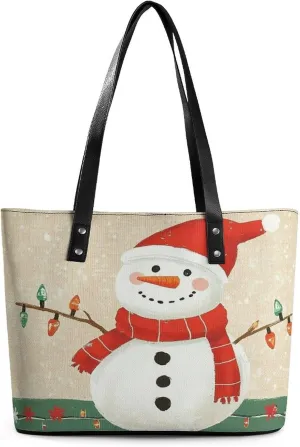 Christmas Sleigh Women Soft Leather Handbags Tote Purses Shoulder Bucket Bags