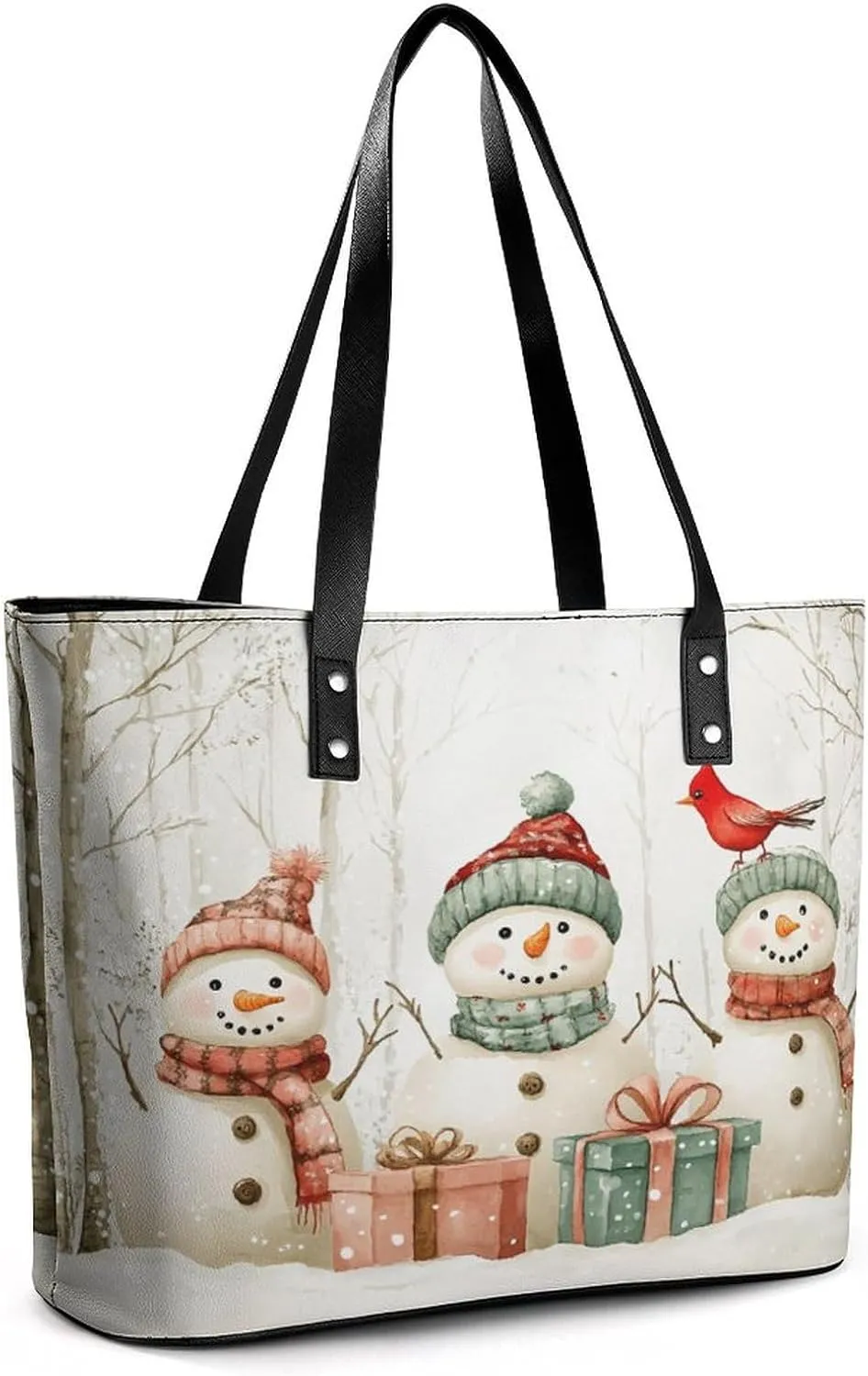 Christmas Sleigh Women Soft Leather Handbags Tote Purses Shoulder Bucket Bags