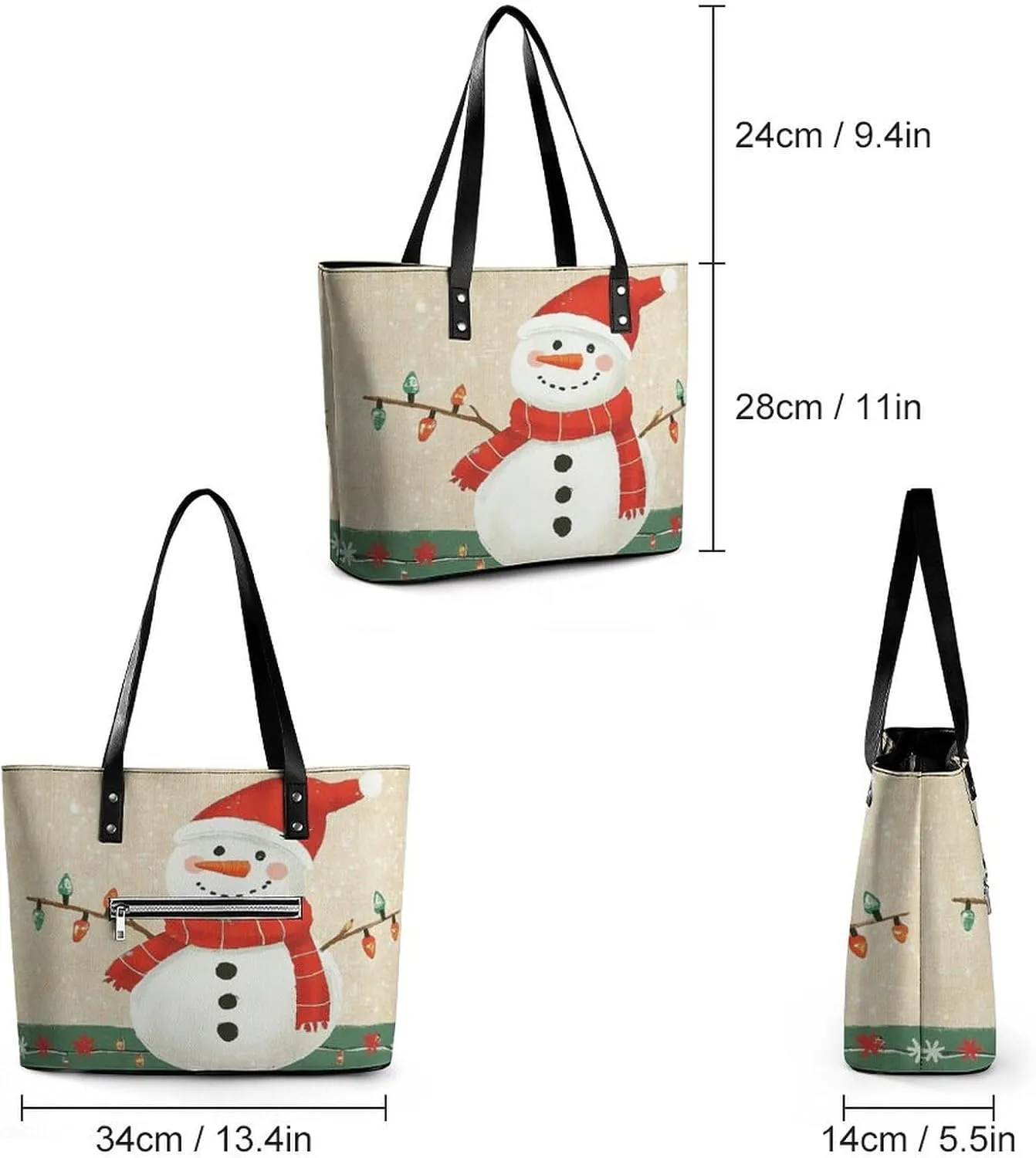 Christmas Sleigh Women Soft Leather Handbags Tote Purses Shoulder Bucket Bags