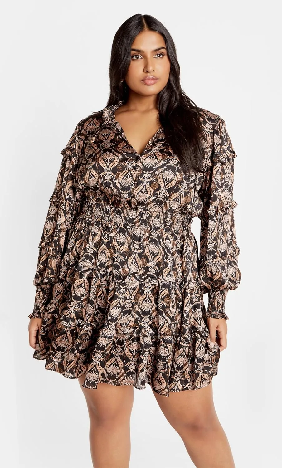 City Chic Women's Plus Size Dress Ruffle Fan