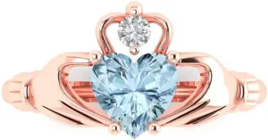 Clara Pucci 1.5ct Heart Cut Irish Celtic Claddagh Solitaire Natural Aquamarine Engagement Promise Anniversary Bridal Ring 18K Rose Gold