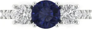 Clara Pucci 2 ct Round Cut Solitaire 3 stone Genuine Simulated Blue Sapphire Engagement Promise Anniversary Bridal Ring 18K White Gold