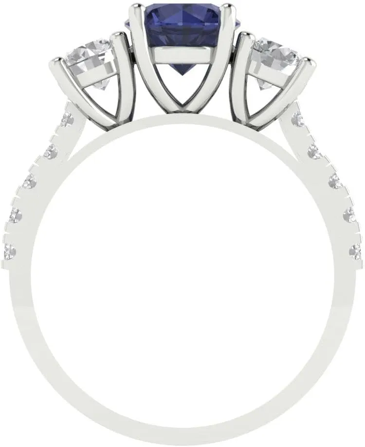 Clara Pucci 2 ct Round Cut Solitaire 3 stone Genuine Simulated Blue Sapphire Engagement Promise Anniversary Bridal Ring 18K White Gold
