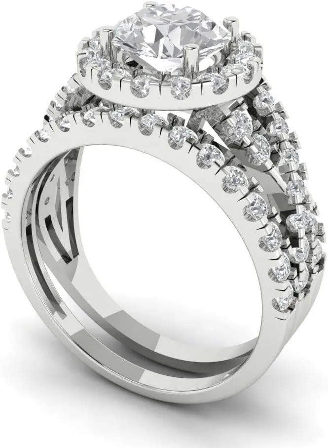 Clara Pucci 2.3 carat Round Shape Halo Solitaire Moissanite Engagement Wedding Anniversary Bridal ring band set 14k White Gold