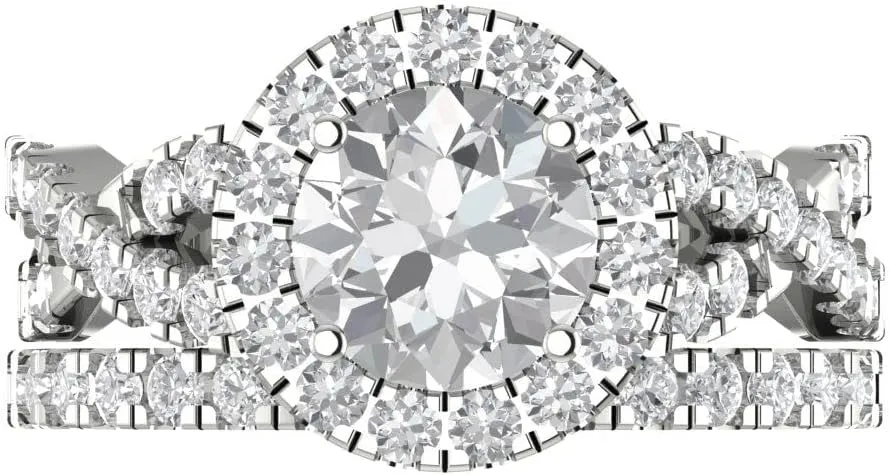 Clara Pucci 2.3 carat Round Shape Halo Solitaire Moissanite Engagement Wedding Anniversary Bridal ring band set 14k White Gold