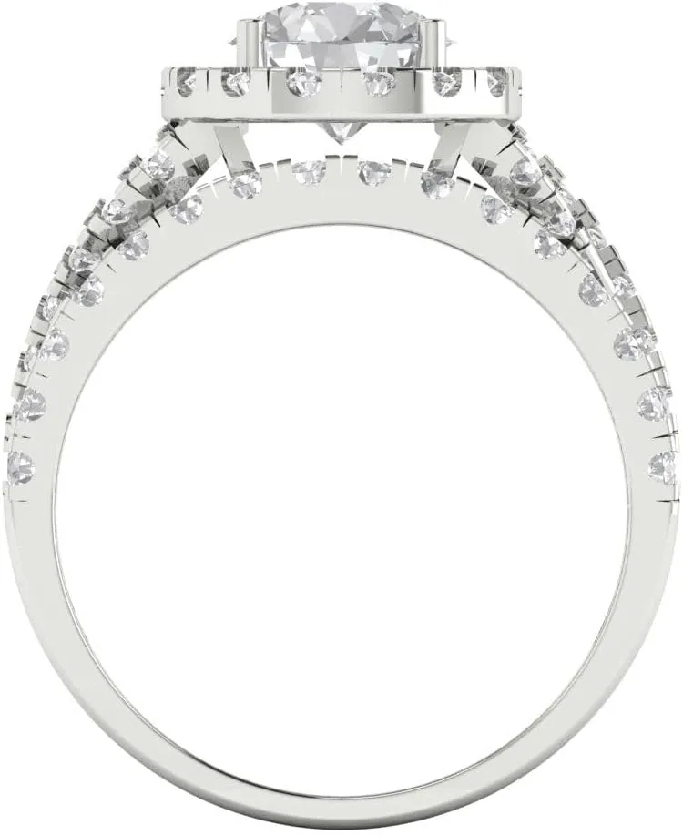 Clara Pucci 2.3 carat Round Shape Halo Solitaire Moissanite Engagement Wedding Anniversary Bridal ring band set 14k White Gold