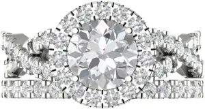 Clara Pucci 2.3 carat Round Shape Halo Solitaire Moissanite Engagement Wedding Anniversary Bridal ring band set 14k White Gold