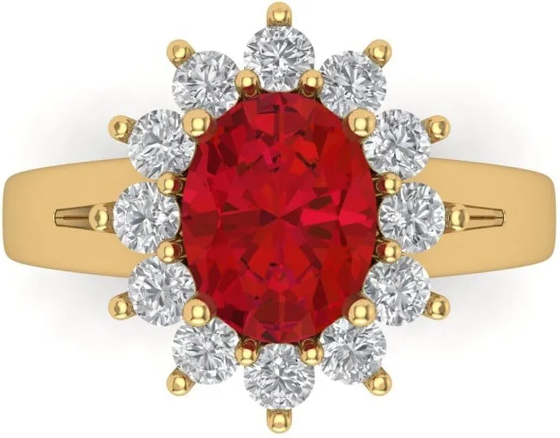 Clara Pucci 2.36ct Oval Cut Solitaire W/Accent Halo Genuine Simulated Ruby Engagement Promise Anniversary Bridal Ring 18K Yellow Gold